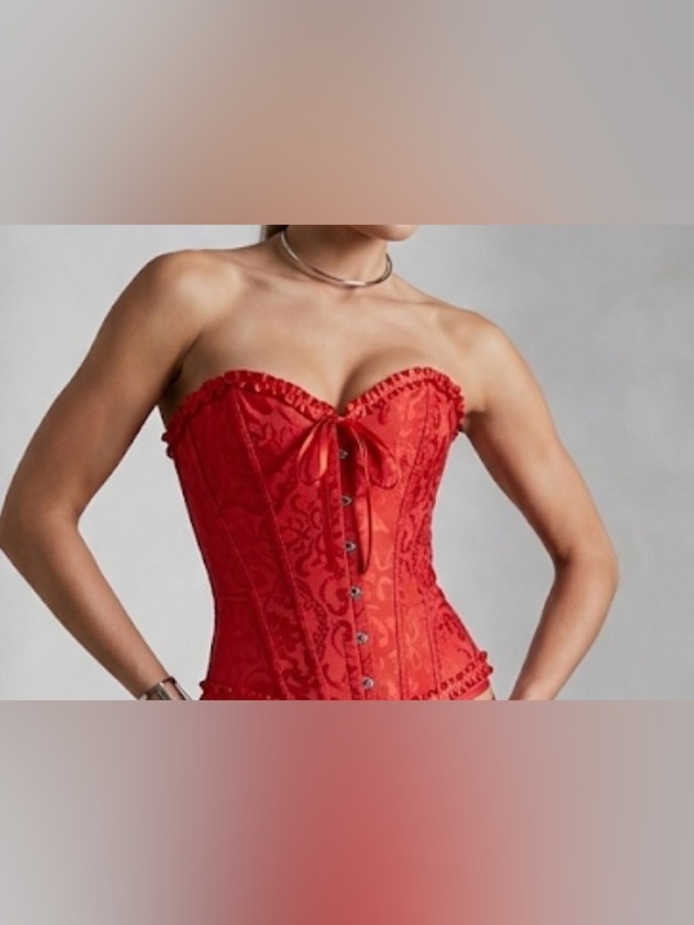 Red Satin Brocade Corset Set - Women's Lingerie M luxury coquette feminine